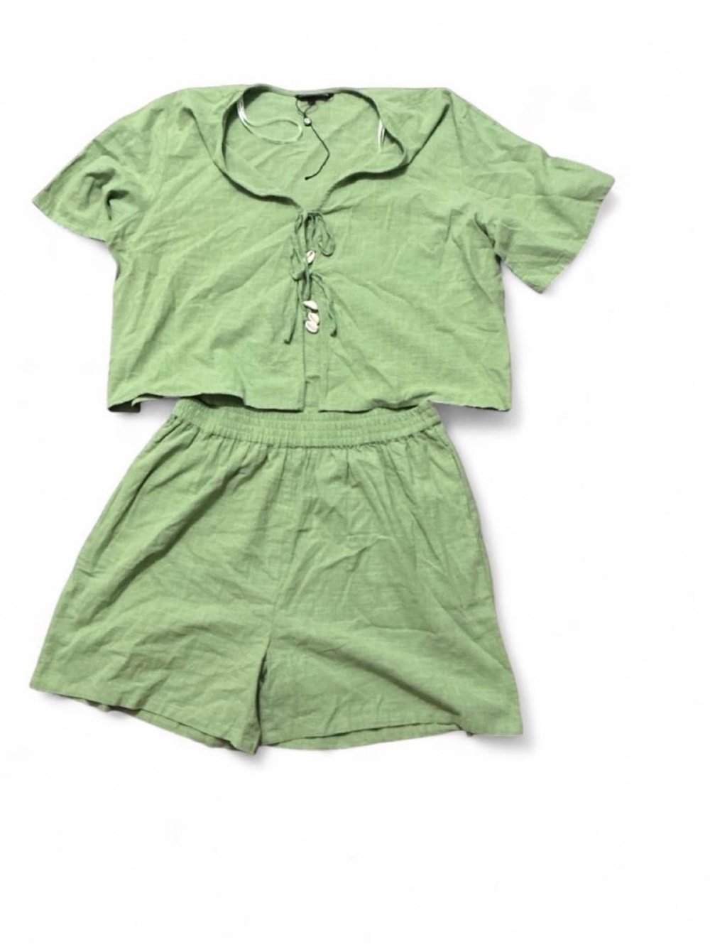 Club Z collection Sage Green Linen Look Two Piece Shorts Set size 1X